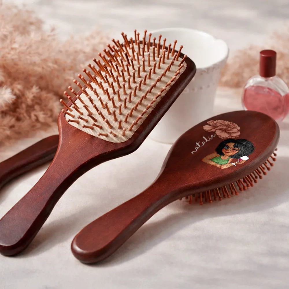 Gift For Wife,Gift For Girlfriend,Gift For Women,Gift For Yourself,Gift For Aunt,Gift For Mother,Gift For Grandma,Gift For Daughter,Gift For Sisters,Gift For Bestie,Happy - Birth Flowers Woman Bloom Where You're Planted - Personalized Wooden Hair Brush