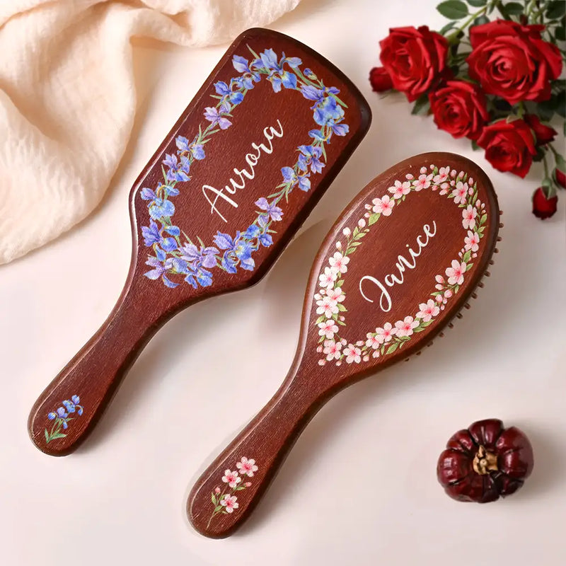 Gift For Wife,Gift For Girlfriend,Gift For Women,Gift For Yourself,Gift For Aunt,Gift For Mother,Gift For Grandma,Gift For Daughter,Gift For Sisters,Gift For Bestie,Happy - Birth Flowers Women Girl Bestie Sister Mom - Personalized Wooden Hair Brush