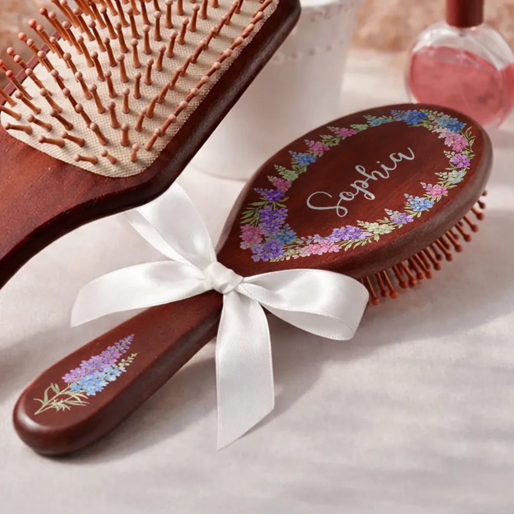 Gift For Wife,Gift For Girlfriend,Gift For Women,Gift For Yourself,Gift For Aunt,Gift For Mother,Gift For Grandma,Gift For Daughter,Gift For Sisters,Gift For Bestie,Happy - Birth Flowers Women Girl Bestie Sister Mom - Personalized Wooden Hair Brush