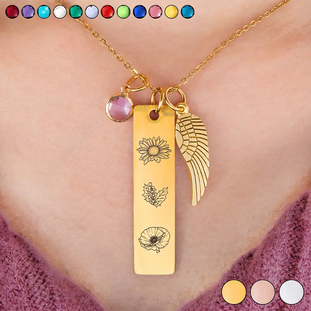 Birth Month Flower And Gemstone For Mom And Kids - Personalized Birthstone Charm Necklace