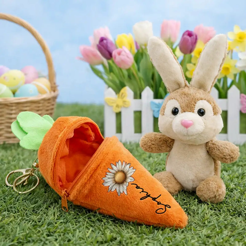 Easter,Happy,Parents,Dad - Children,Mom - Children,Gift For Kids - Birth Month Flower And Name - Personalized Plush Reversible Carrot Bunny Keychain