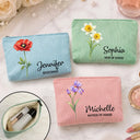 Confident,Gift For Yourself,Gift For Women,Icon - Watercolor Birth Month Flower Blooming With Beauty - Personalized Corduroy Makeup Bag