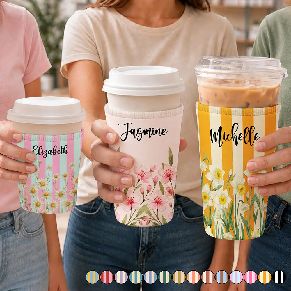 Gift For Yourself,Gift For Women,Icon,Happy - Birth Month Flower Blooming In Love Gift For Her, Friends, Sisters - Personalized Iced Coffee Sleeve