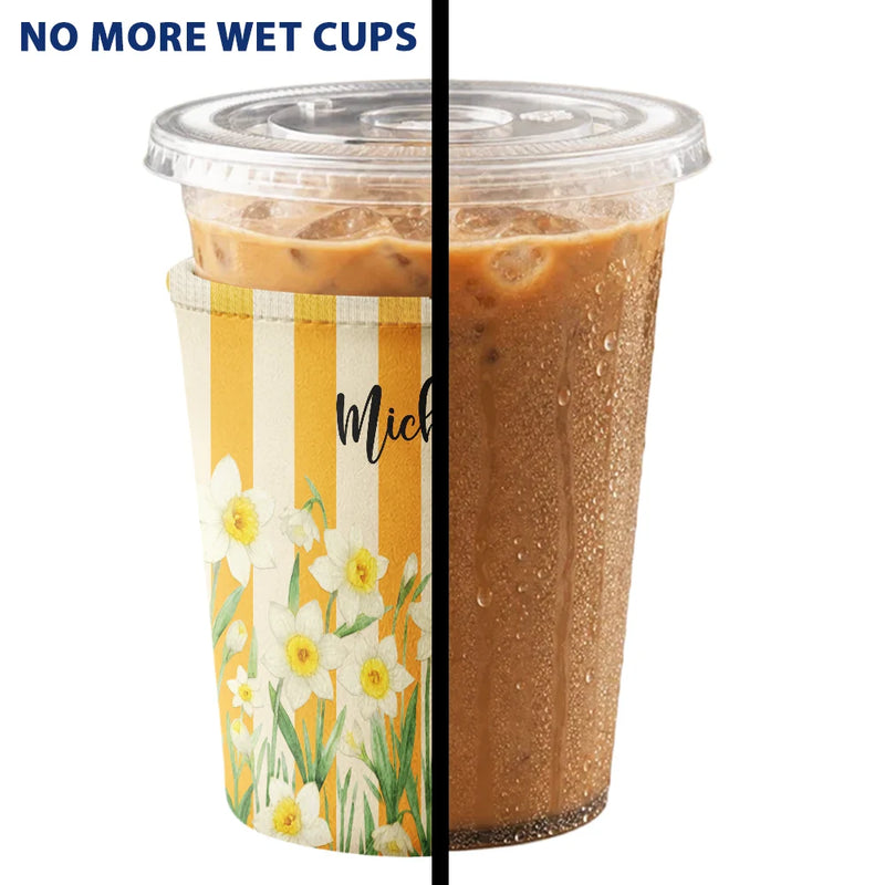 Gift For Yourself,Gift For Women,Icon,Happy - Birth Month Flower Blooming In Love Gift For Her, Friends, Sisters - Personalized Iced Coffee Sleeve