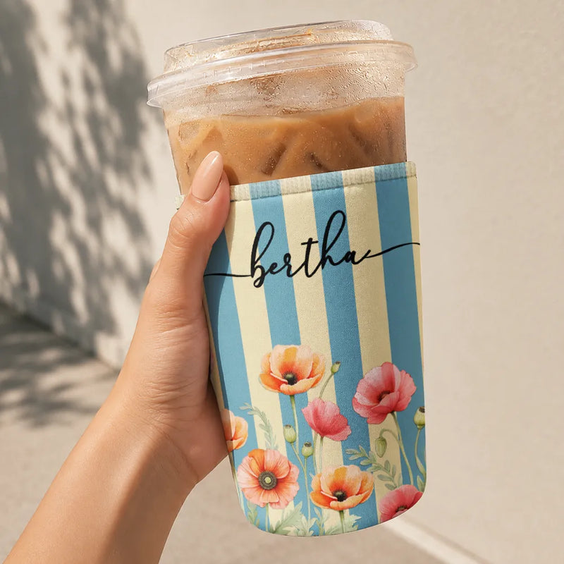 Gift For Yourself,Gift For Women,Icon,Happy - Birth Month Flower Blooming In Love Gift For Her, Friends, Sisters - Personalized Iced Coffee Sleeve