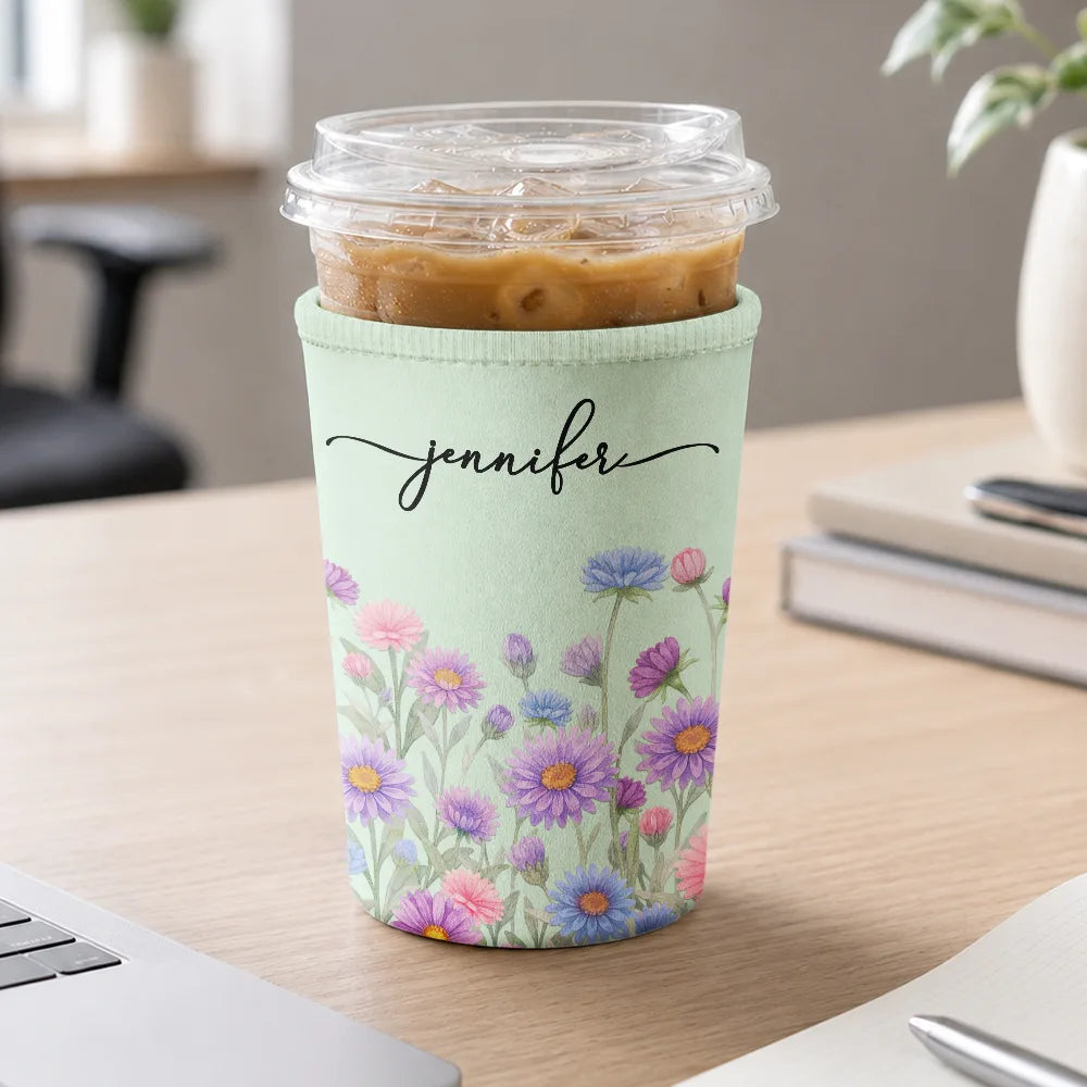 Gift For Yourself,Gift For Women,Icon,Happy - Birth Month Flower Blooming In Love Gift For Her, Friends, Sisters - Personalized Iced Coffee Sleeve