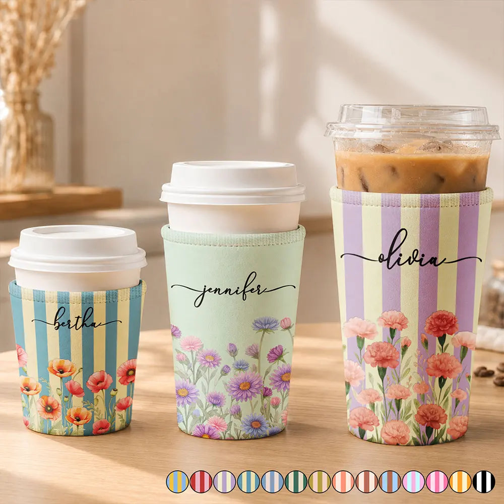 Birth Month Flower Blooming In Love Gift For Her, Friends, Sisters - Personalized Iced Coffee Sleeve
