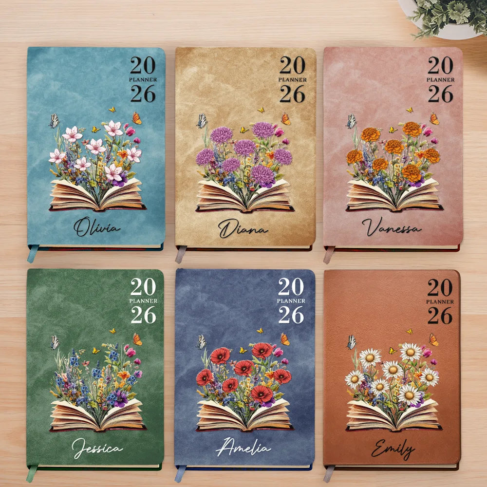 Birth Month Flower Blooms Planner 2026 - Personalized Leather Journal