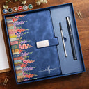 Christmas, Reading, Gift For Yourself, Gift For Women, Icon, Happy - Birth Month Flower Bookshelf - Personalized Leather Notebook Set