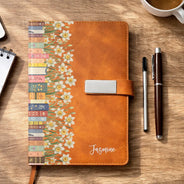 Christmas, Reading, Gift For Yourself, Gift For Women, Icon, Happy - Birth Month Flower Bookshelf - Personalized Leather Notebook Set
