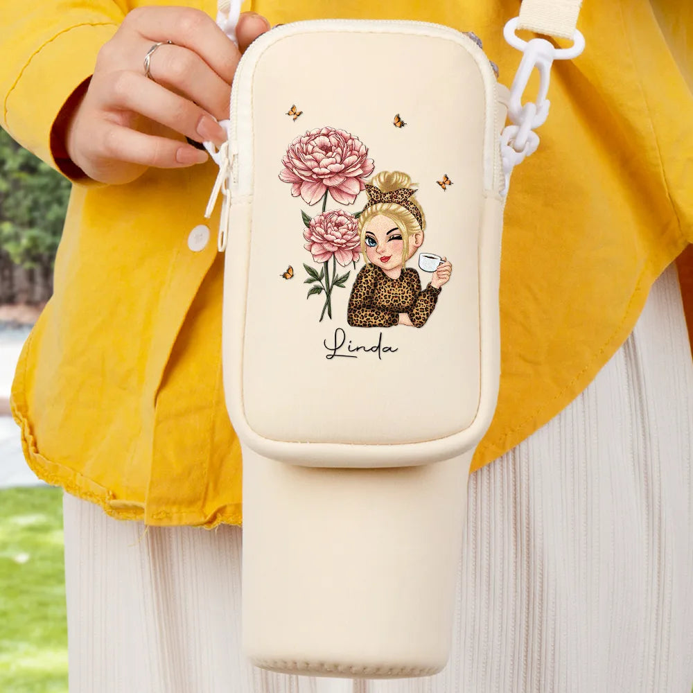 Gift For Yourself,Gift For Women,Gift For Mother,Gift For Grandma - Birth Month Flower For Woman - Personalized Bottle Carrier Bag