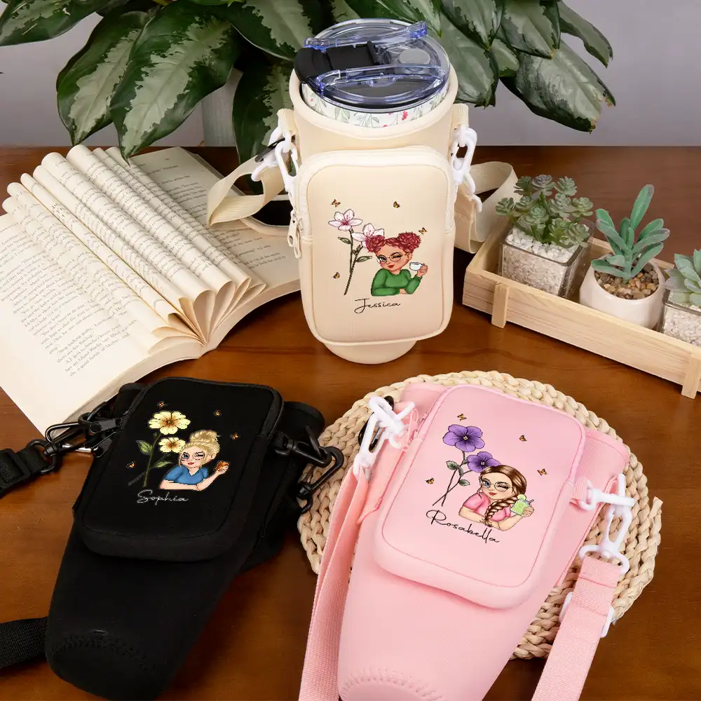 Gift For Yourself,Gift For Women,Gift For Mother,Gift For Grandma - Birth Month Flower For Woman - Personalized Bottle Carrier Bag
