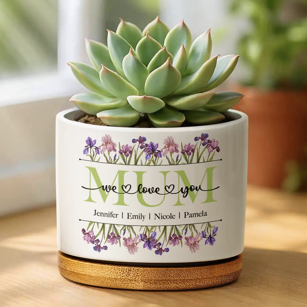 Gift For Grandma,Gift For Mother,Gift For Women,Happy,Top Market,Top Market,Icon - Birth Month Flower Mom Grandma We Love You - Personalized Ceramic Plant Pot