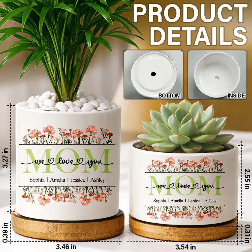 Gift For Grandma,Gift For Mother,Gift For Women,Happy,Top Market,Top Market,Icon - Birth Month Flower Mom Grandma We Love You - Personalized Ceramic Plant Pot
