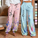Gift For Yourself,Gift For Women,Icon,Happy - Birth Month Flower Name Gift For Mom Daughter Besties - Personalized Pajama Pants