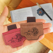 Gift For Yourself,Happy - Birth Month Flower Name Sketch - Personalized Magnetic Leather Pen Clip