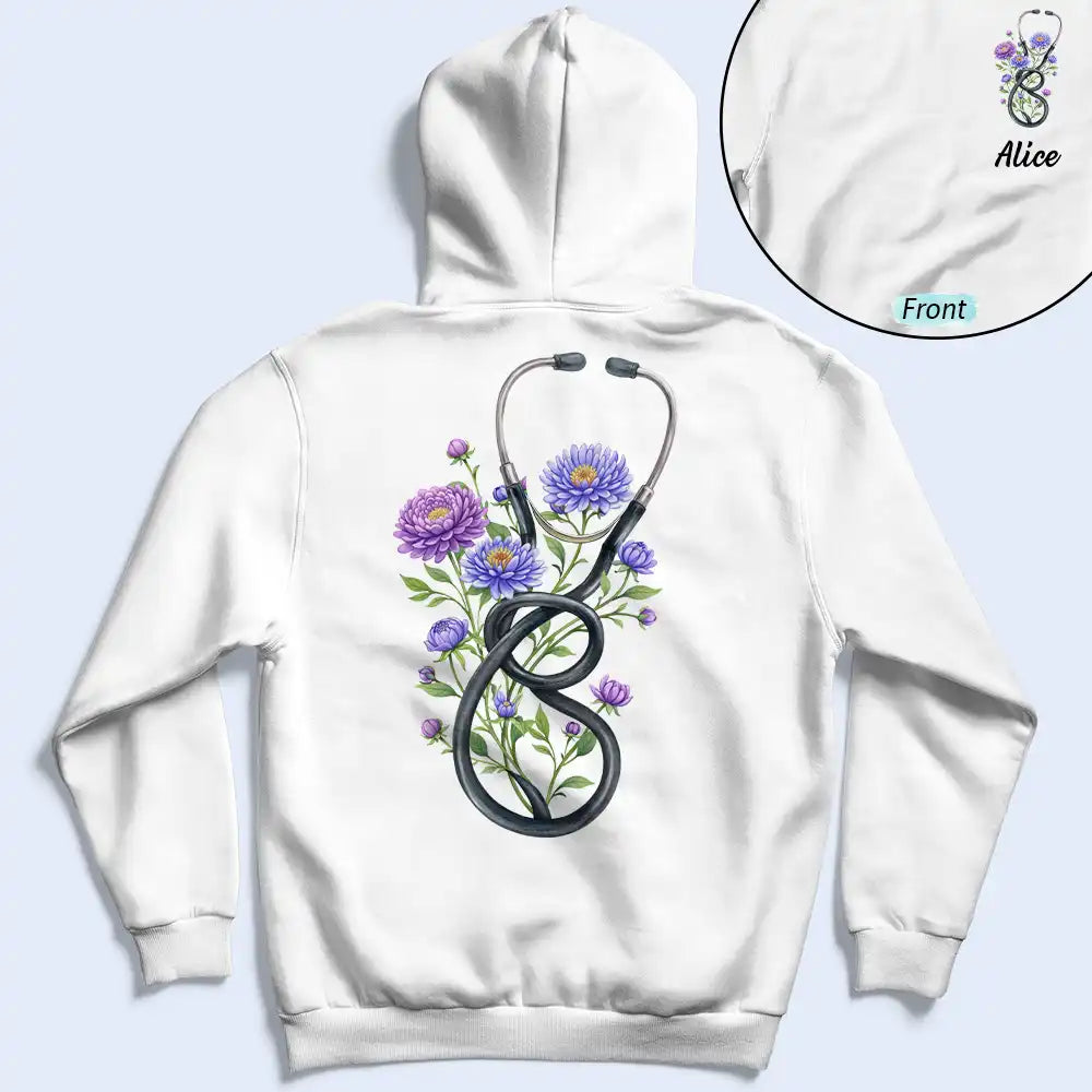 Gift For Women,Gift For Yourself,Non-Eng,Icon,Proud - Birth Month Flower Stethoscope Nurse - Personalized T Shirt