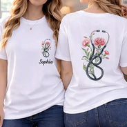 Gift For Women,Gift For Yourself,Non-Eng,Icon,Proud - Birth Month Flower Stethoscope Nurse - Personalized T Shirt
