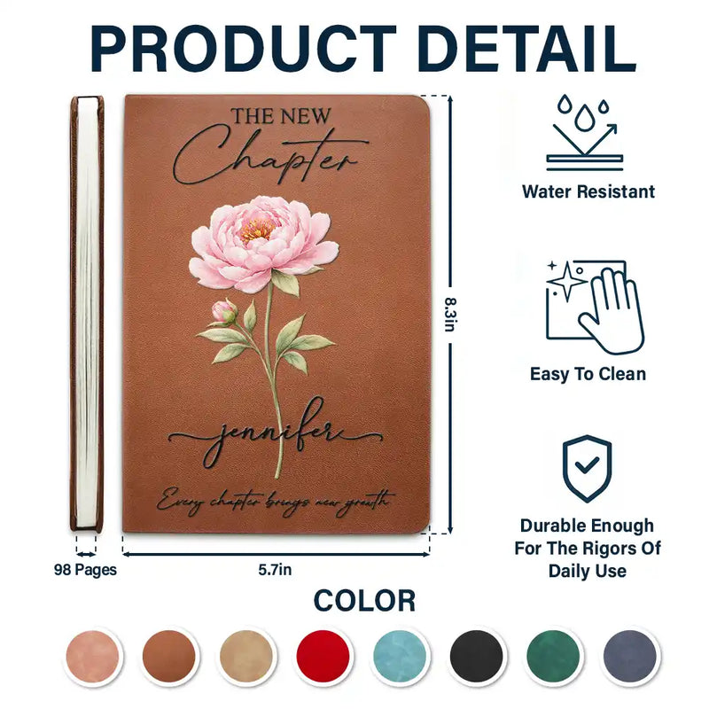 Gift For Women,Gift For Daughter,Gift For Bestie,Happy,Graduation,Top Market,Icon - Birth Month Flower The New Chapter - Personalized Leather Journal