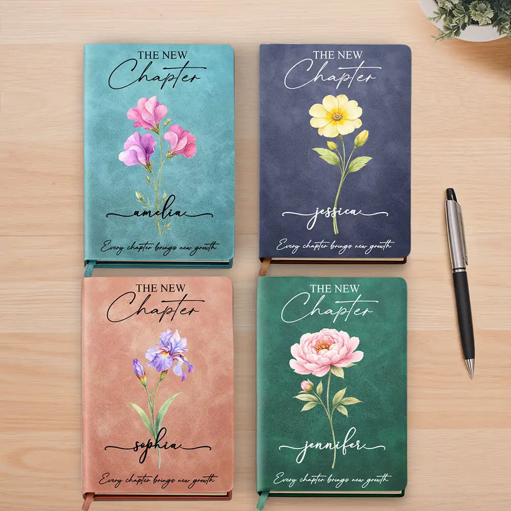 Gift For Women,Gift For Daughter,Gift For Bestie,Happy,Graduation,Top Market,Icon - Birth Month Flower The New Chapter - Personalized Leather Journal