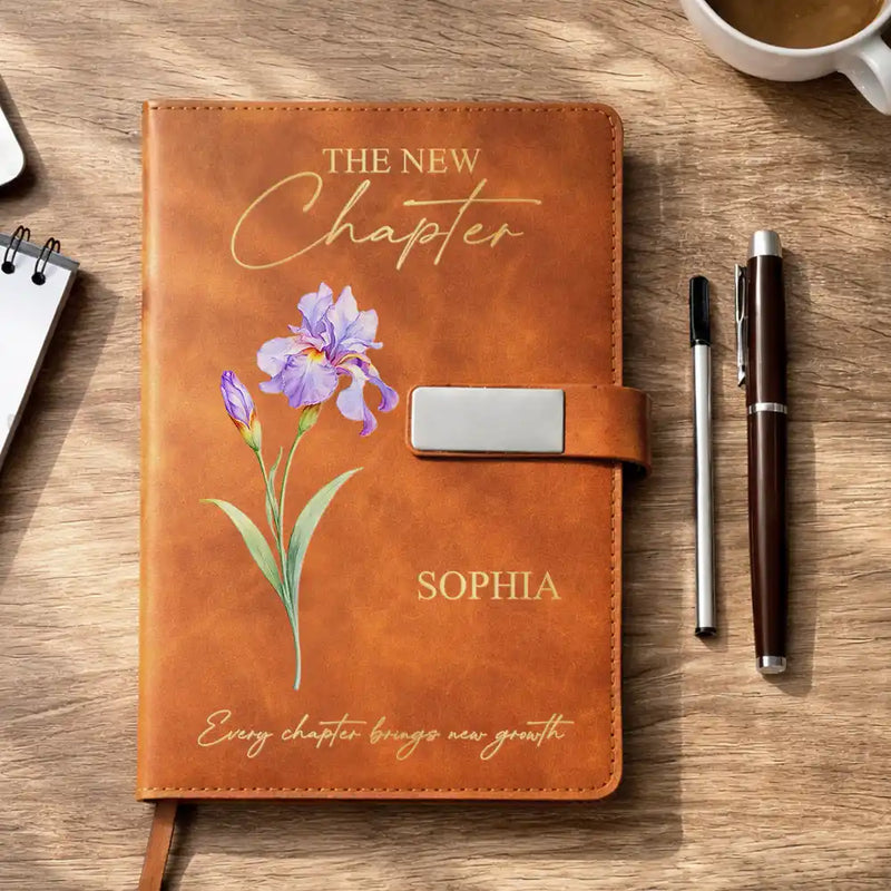 Gift For Women,Gift For Daughter,Gift For Bestie,Happy,Graduation - Birth Month Flower The New Chapter - Personalized Leather Notebook Set