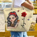 Gift For Yourself,Gift For Women,Beach,Summer,Playful,Vector - Birth Month Flower Turban Woman Stripe Pattern - Personalized Beach Bag