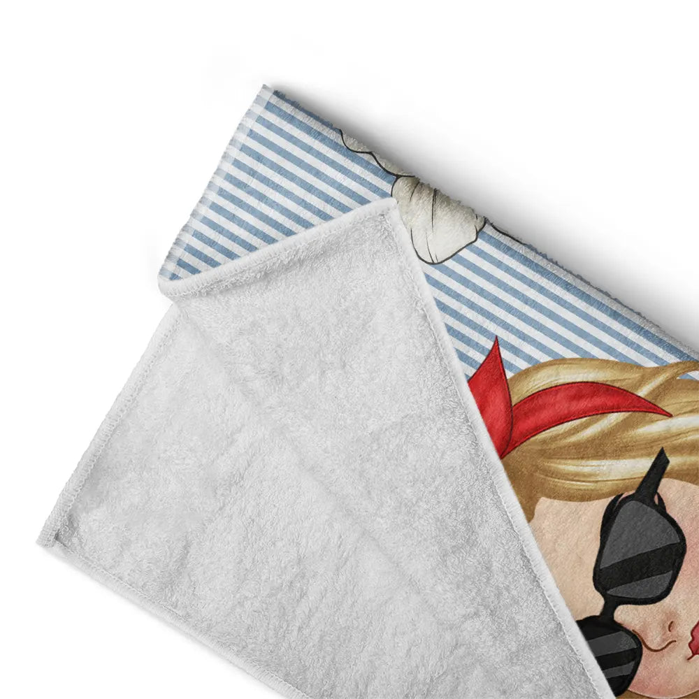 Gift For Yourself, Gift For Women, Beach, Summer, Playful, Vector - Birth Month Flower Turban Woman Stripe Pattern - Personalized Beach Towel