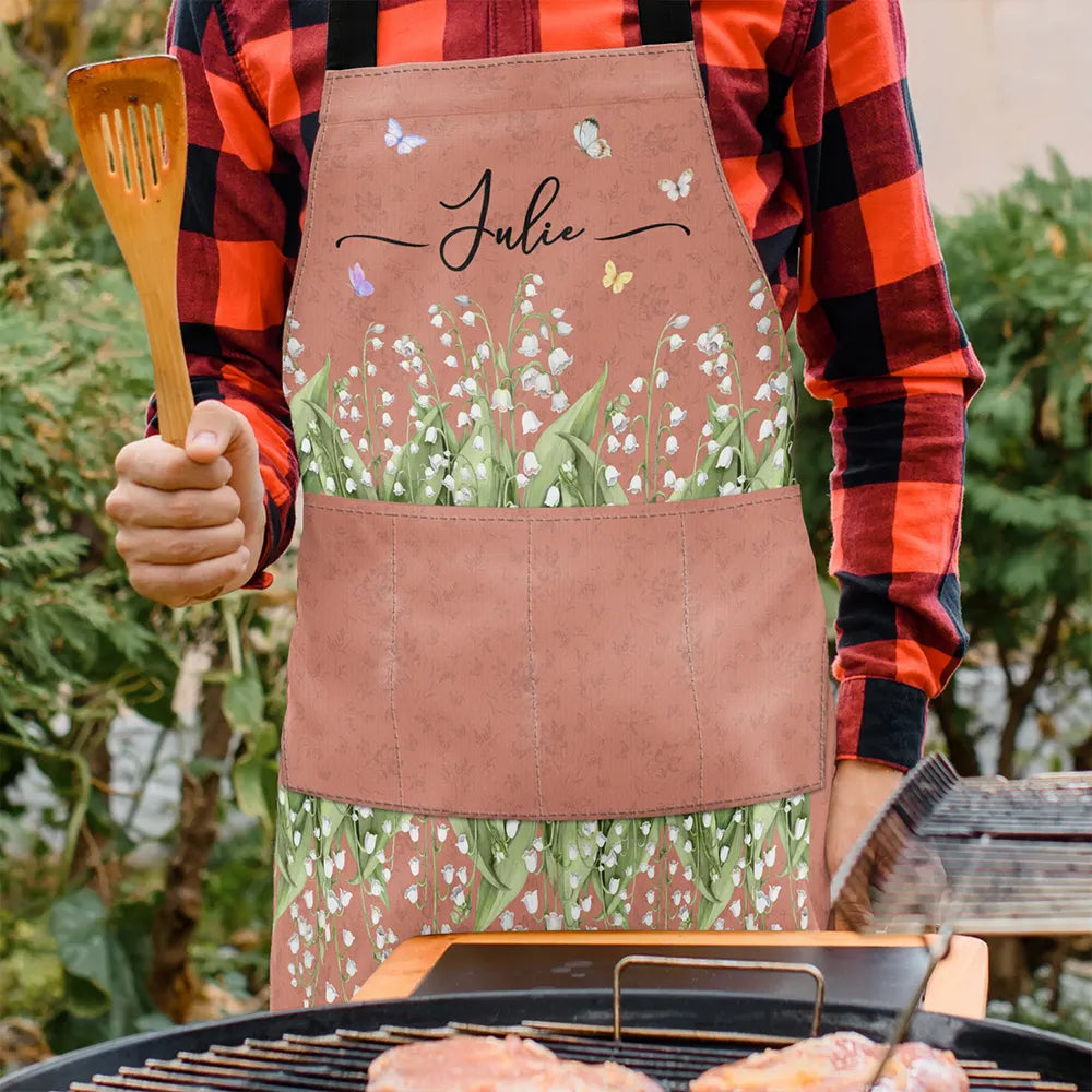 Gift For Mother,Gift For Grandma,Love,Gift For Women - Birth Month Flower Watercolor Blooming In Love - Personalized Apron