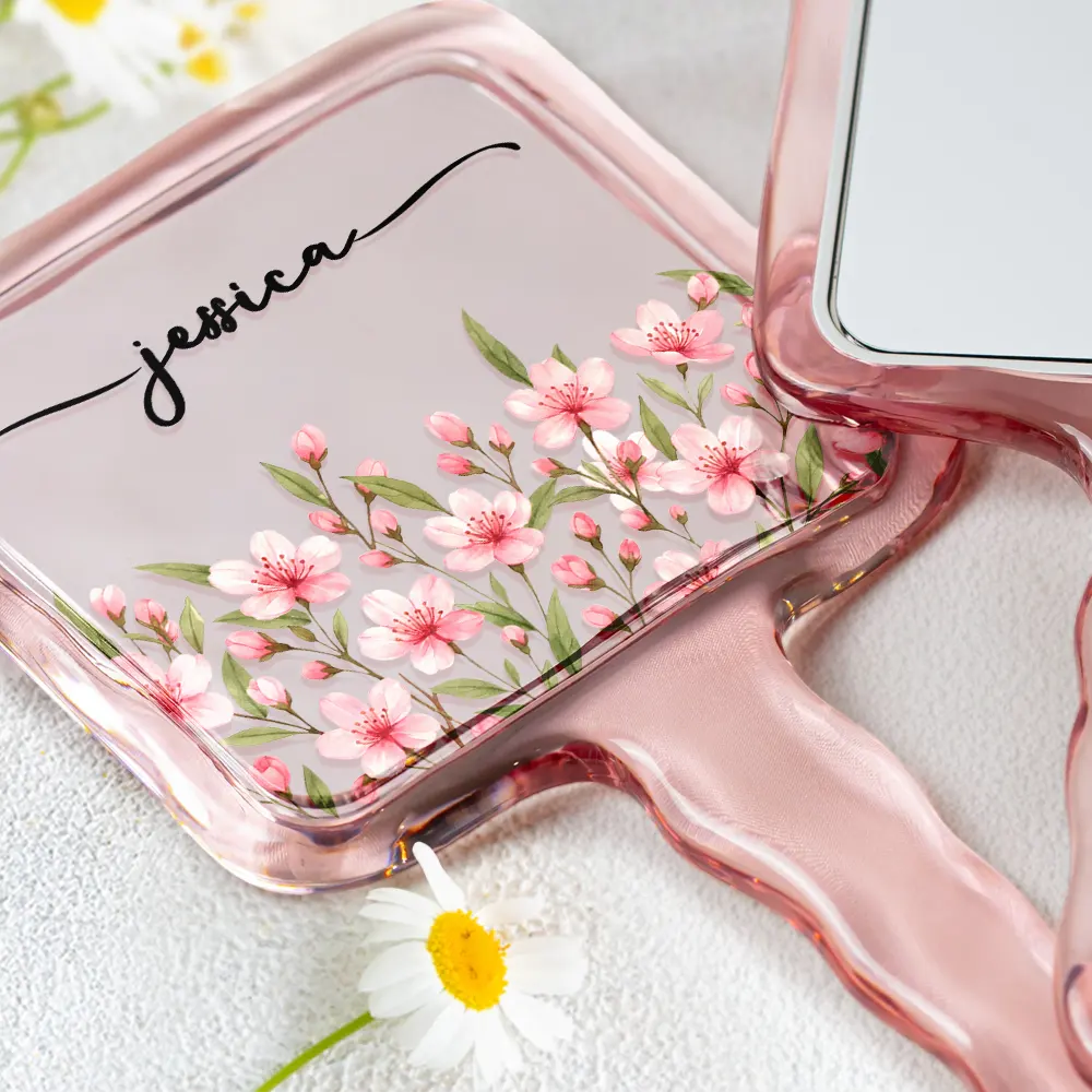 Gift For Yourself, Gift For Women, Happy - Birth Month Flower Watercolor Blooming In Love - Personalized Handheld Mirror