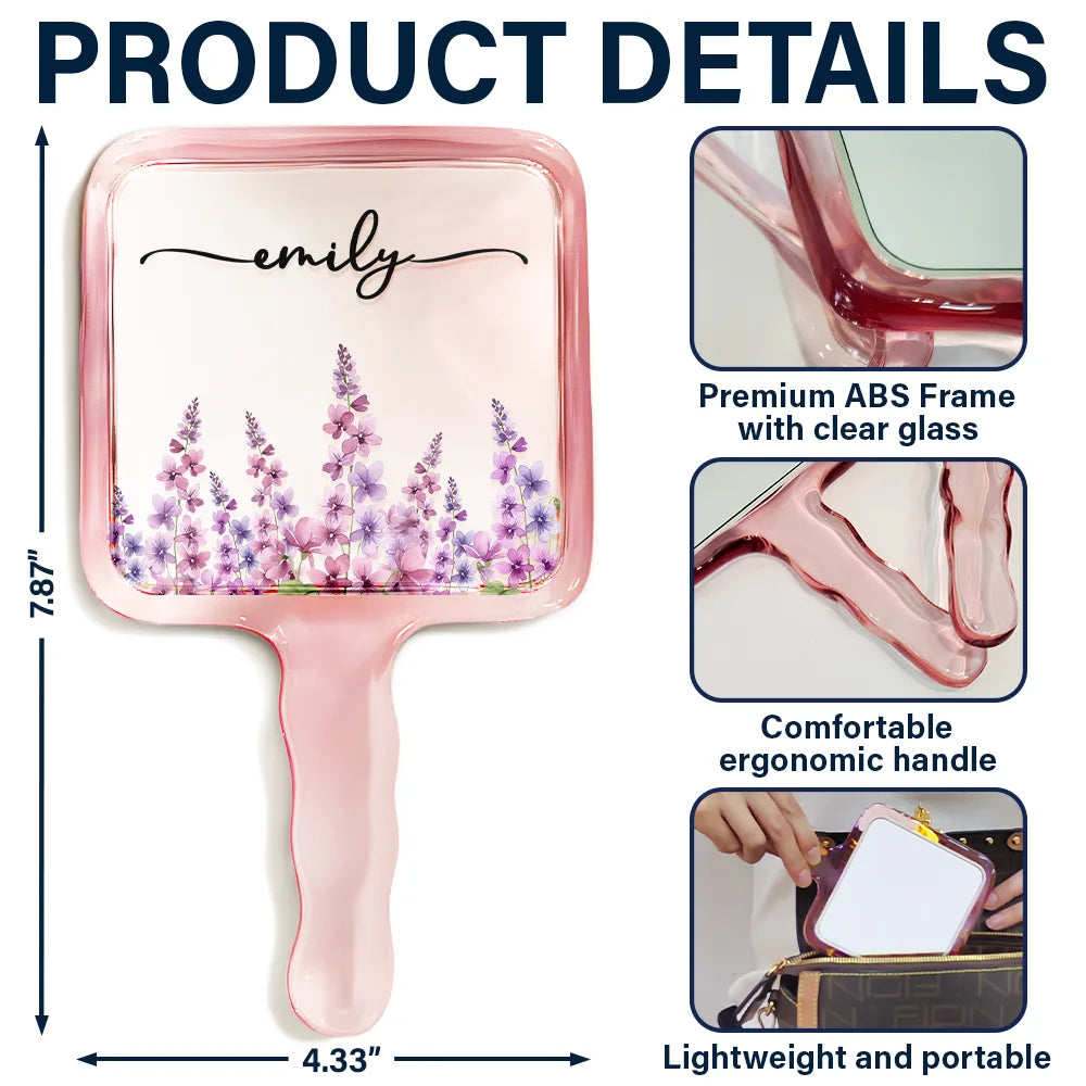 Gift For Yourself, Gift For Women, Happy - Birth Month Flower Watercolor Blooming In Love - Personalized Handheld Mirror