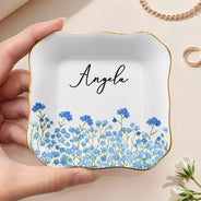 Gift For Yourself, Happy, Gift For Women - Birth Month Flower Watercolor Blooming In Love - Personalized Lace Square Jewelry Dish