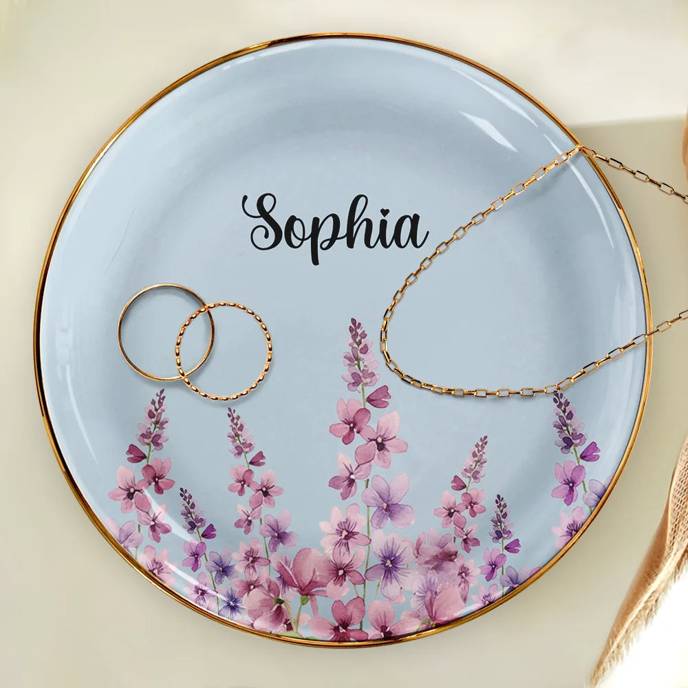 Gift For Yourself, Happy, Gift For Women - Birth Month Flower Watercolor Blooming In Love - Personalized Lace Square Jewelry Dish