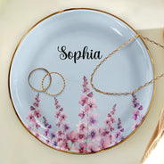 Gift For Yourself, Happy, Gift For Women - Birth Month Flower Watercolor Blooming In Love - Personalized Lace Square Jewelry Dish