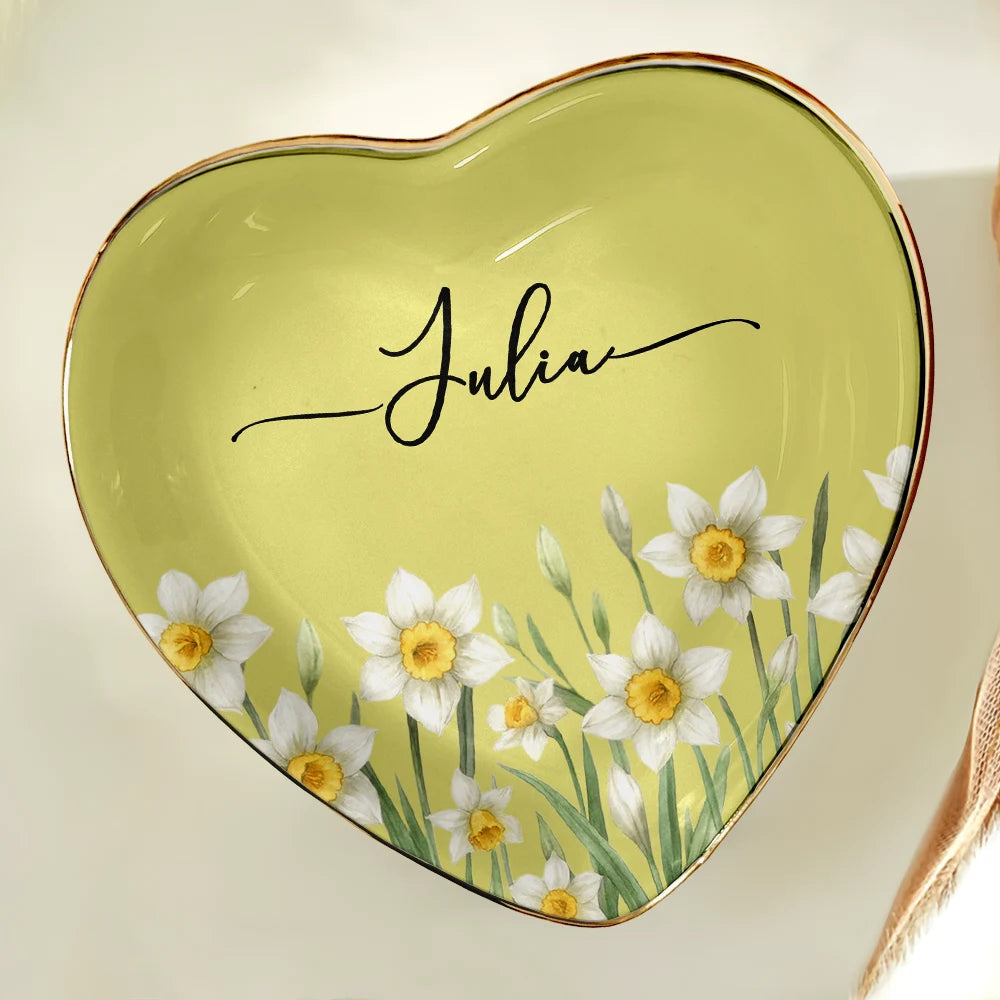 Gift For Yourself, Happy, Gift For Women - Birth Month Flower Watercolor Blooming In Love - Personalized Lace Square Jewelry Dish