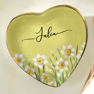 Gift For Yourself, Happy, Gift For Women - Birth Month Flower Watercolor Blooming In Love - Personalized Lace Square Jewelry Dish