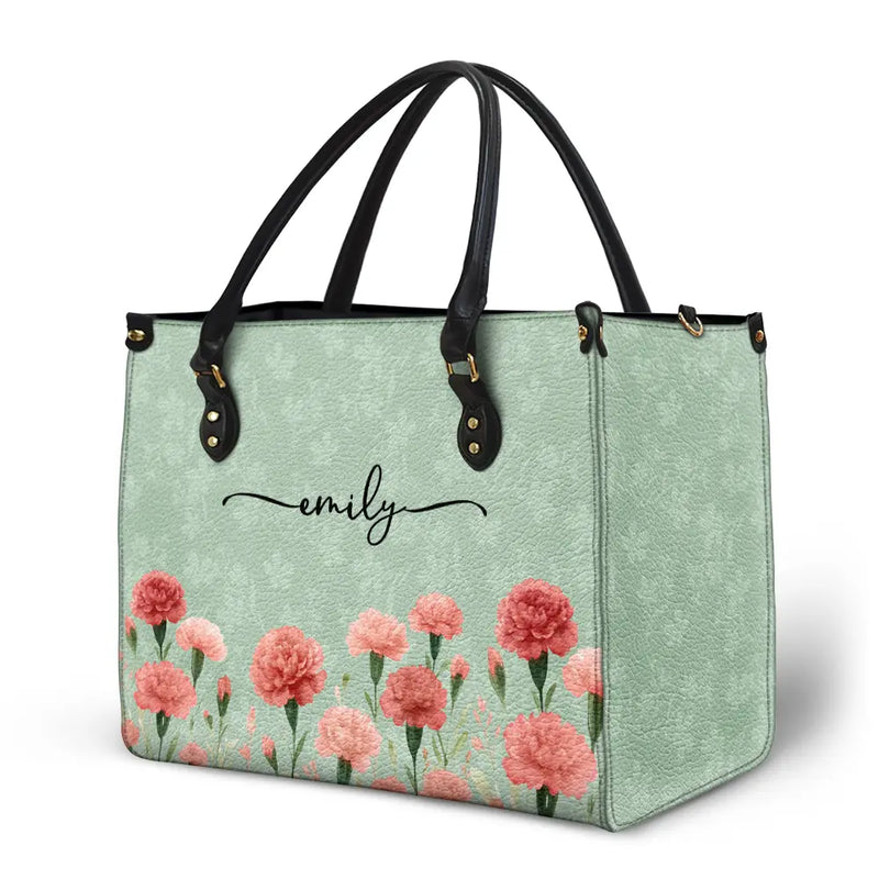 Gift For Yourself,Gift For Women,Happy - Birth Month Flower Watercolor Blooming In Love - Personalized Leather Bag