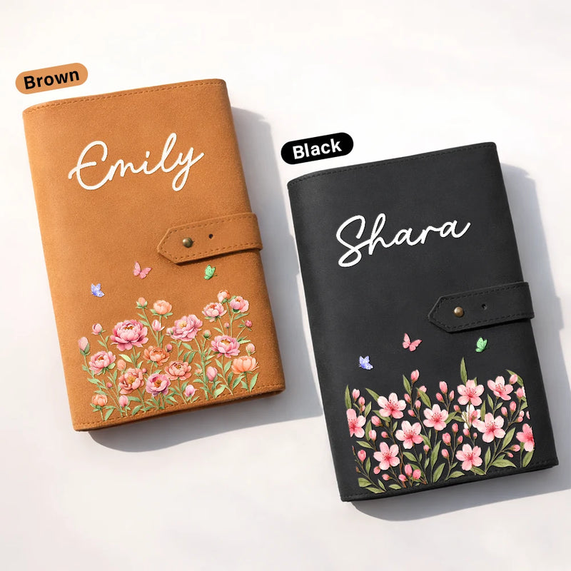 Gift For Women,Gift For Men,Gift For Yourself,Happy,Travel - Birth Month Flower Watercolor Blooming In Love - Personalized Leather Cable Bag