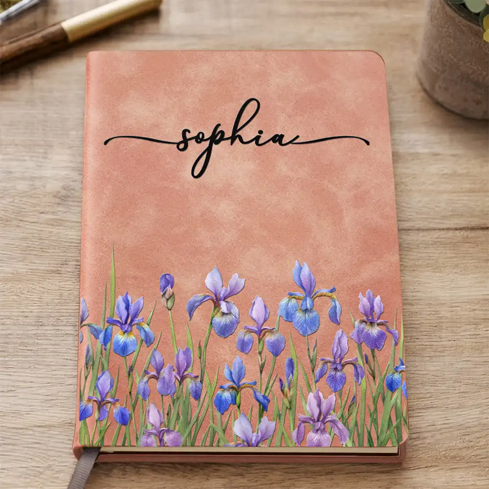 Gift For Yourself, Gift For Women, Happy, Gift For Men, Top Market - Birth Month Flower Watercolor Blooming In Love - Personalized Leather Journal