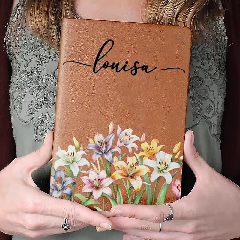 Gift For Yourself, Gift For Women, Happy, Gift For Men, Top Market - Birth Month Flower Watercolor Blooming In Love - Personalized Leather Journal