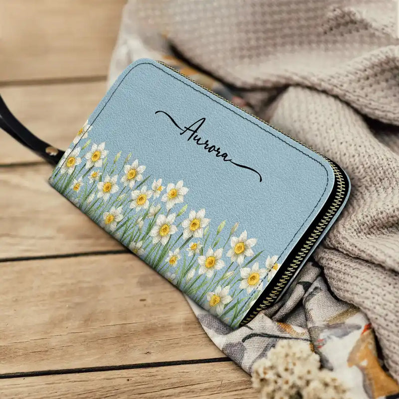 Gift For Yourself,Gift For Women,Happy - Birth Month Flower Watercolor Blooming In Love - Personalized Leather Long Wallet