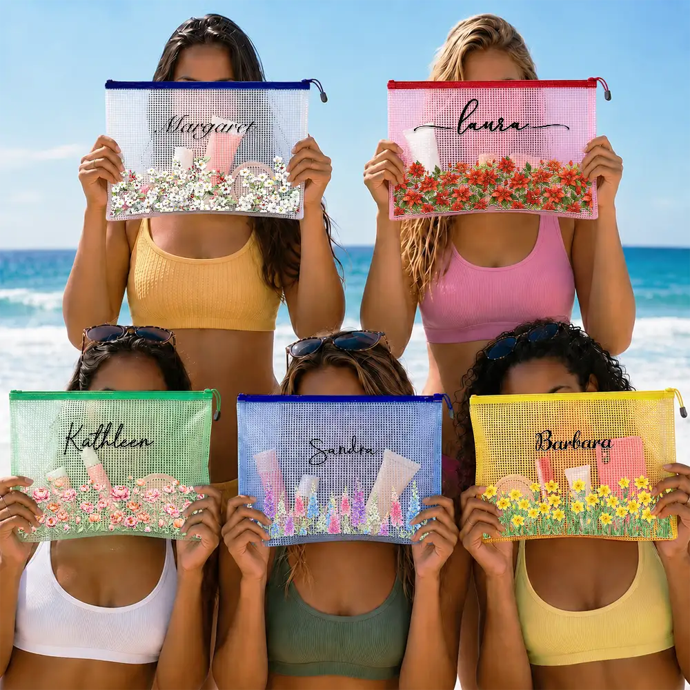 Confident,Gift For Yourself,Summer,Gift For Women,Icon - Birth Month Flower Watercolor Blooming In Love - Personalized Mesh Zipper Pouch