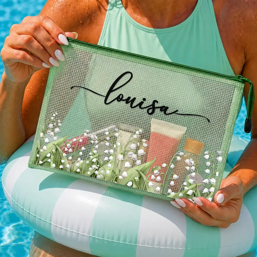 Confident,Gift For Yourself,Summer,Gift For Women,Icon - Birth Month Flower Watercolor Blooming In Love - Personalized Mesh Zipper Pouch