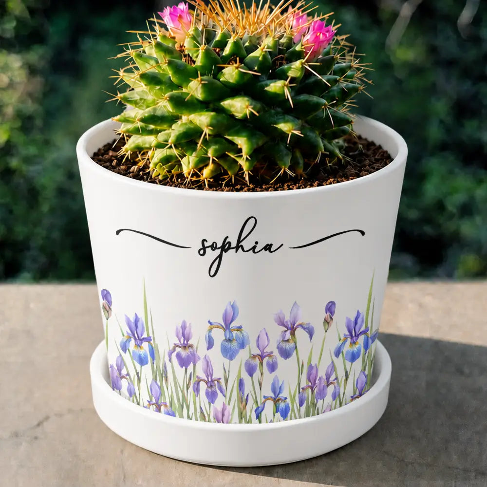 Gardening,Gift For Yourself,Gift For Women,Summer,Cozy,Icon,Special Font - Birth Month Flower Watercolor Blooming In Love - Personalized Plant Pot