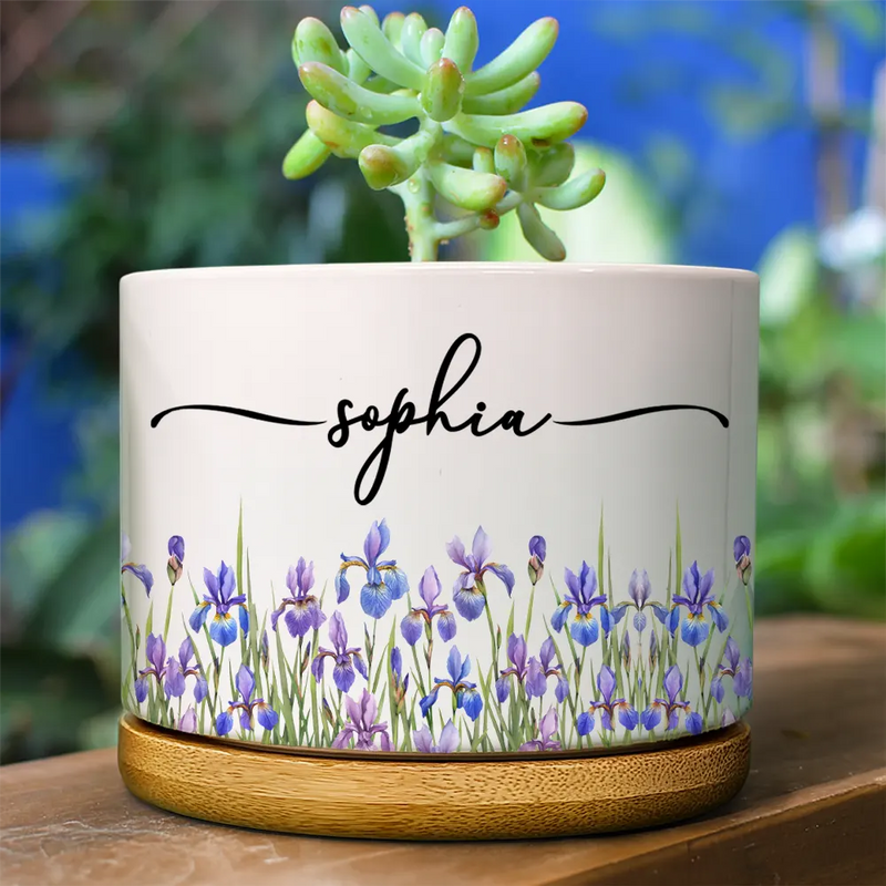 Gardening,Gift For Yourself,Gift For Women,Summer,Cozy,Icon,Special Font - Birth Month Flower Watercolor Blooming In Love - Personalized Plant Pot