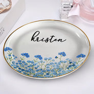Gift For Yourself,Gift For Women,Happy,Gift For Men,Top Market - Birth Month Flower Watercolor Blooming In Love - Personalized Round Ring Dish