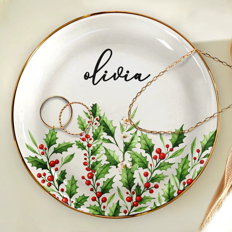 Gift For Yourself,Gift For Women,Happy,Gift For Men,Top Market - Birth Month Flower Watercolor Blooming In Love - Personalized Round Ring Dish