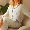 Gift For Yourself,Gift For Women,Happy - Birth Month Flower Watercolor Blooming In Love - Personalized Satin Pajama Set