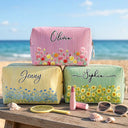Top Market, Confident, Gift For Yourself, Summer, Gift For Women, Icon - Birth Month Flower Watercolor Blooming In Love - Personalized Striped Cosmetic Bag