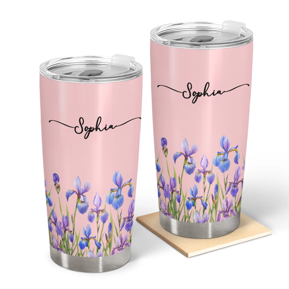 Birth Month Flower Watercolor Blooming In Love - Personalized Tumbler