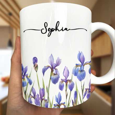 Birth Month Flower Watercolor Blooming In Love - Personalized White Edge-to-Edge Mug